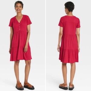 Knox Rose Red Short Sleeve Tiered Mini Dress